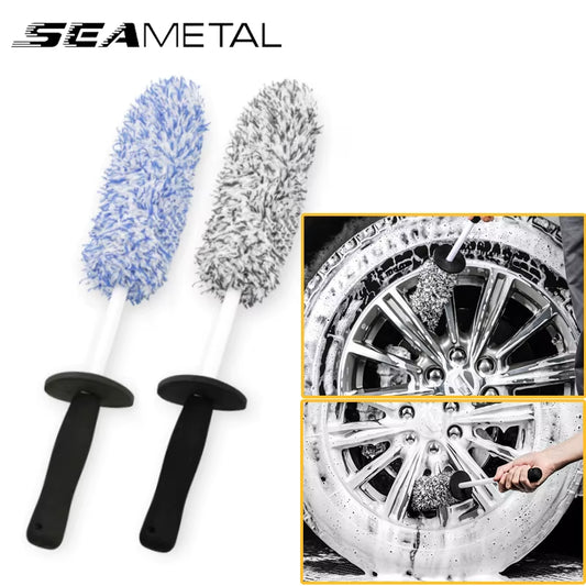 Car Wash Brush Plush Premium Wheels Brush Non-Slip Handle Easy to Cleaning Rims Spokes Wheel Barrel Cleaning Mitt