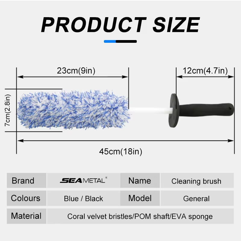 Car Wash Brush Plush Premium Wheels Brush Non-Slip Handle Easy to Cleaning Rims Spokes Wheel Barrel Cleaning Mitt